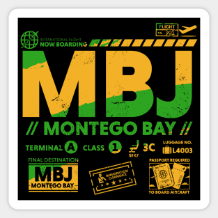 Vintage Montego Bay MBJ Airport Code Travel Day Retro Travel Tag Jamaica Sticker